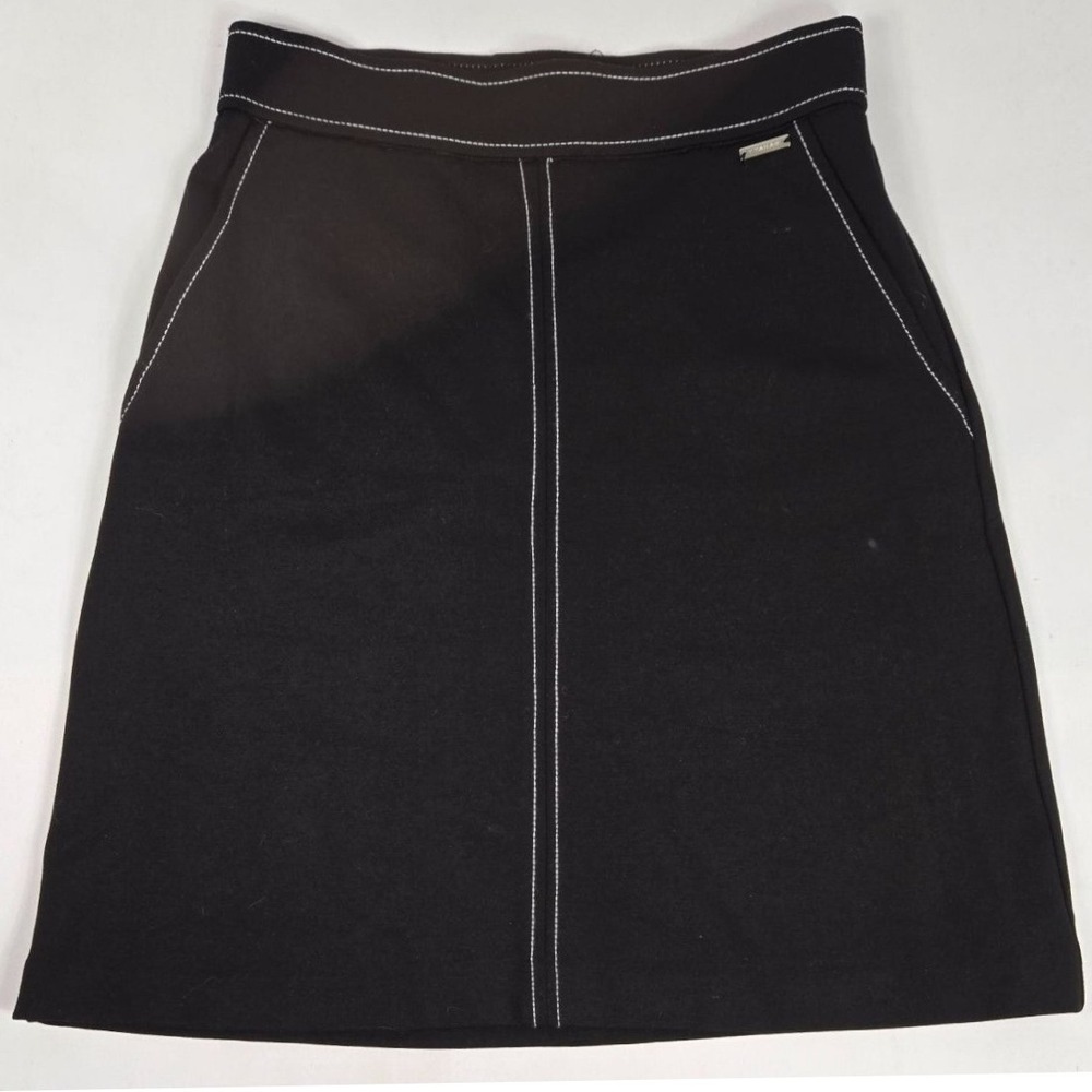 TAHARI XS Black A‎ Line Mini Skirt White Contrast Stitch Ponte Knit W24 Career